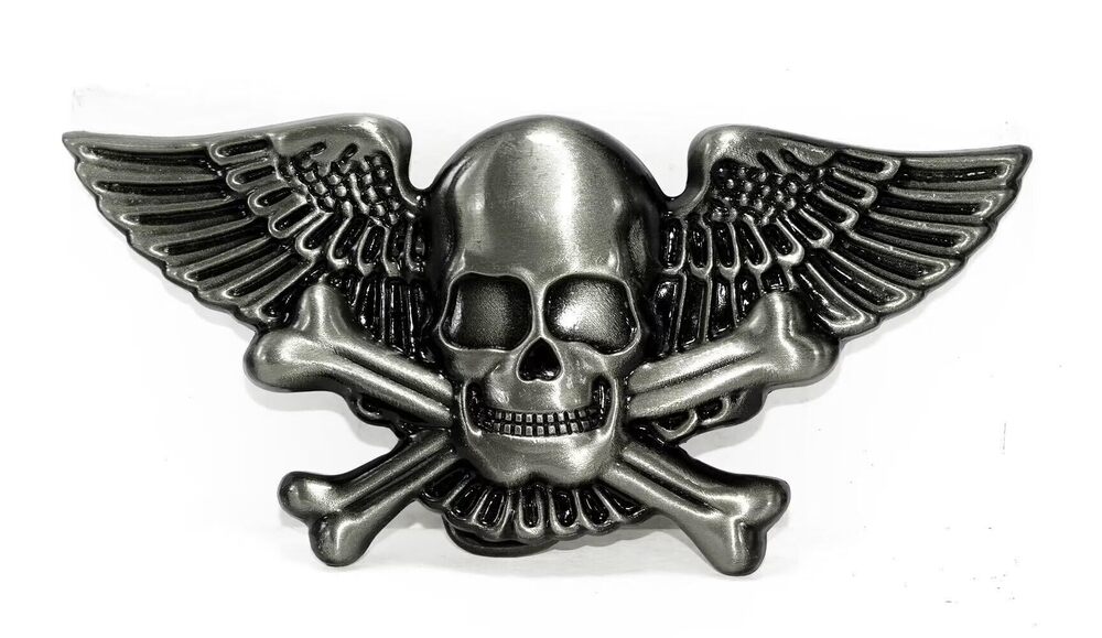 4770 Silver Winged Skull Evil Angel Belt Buckle Cowboy Western Style
